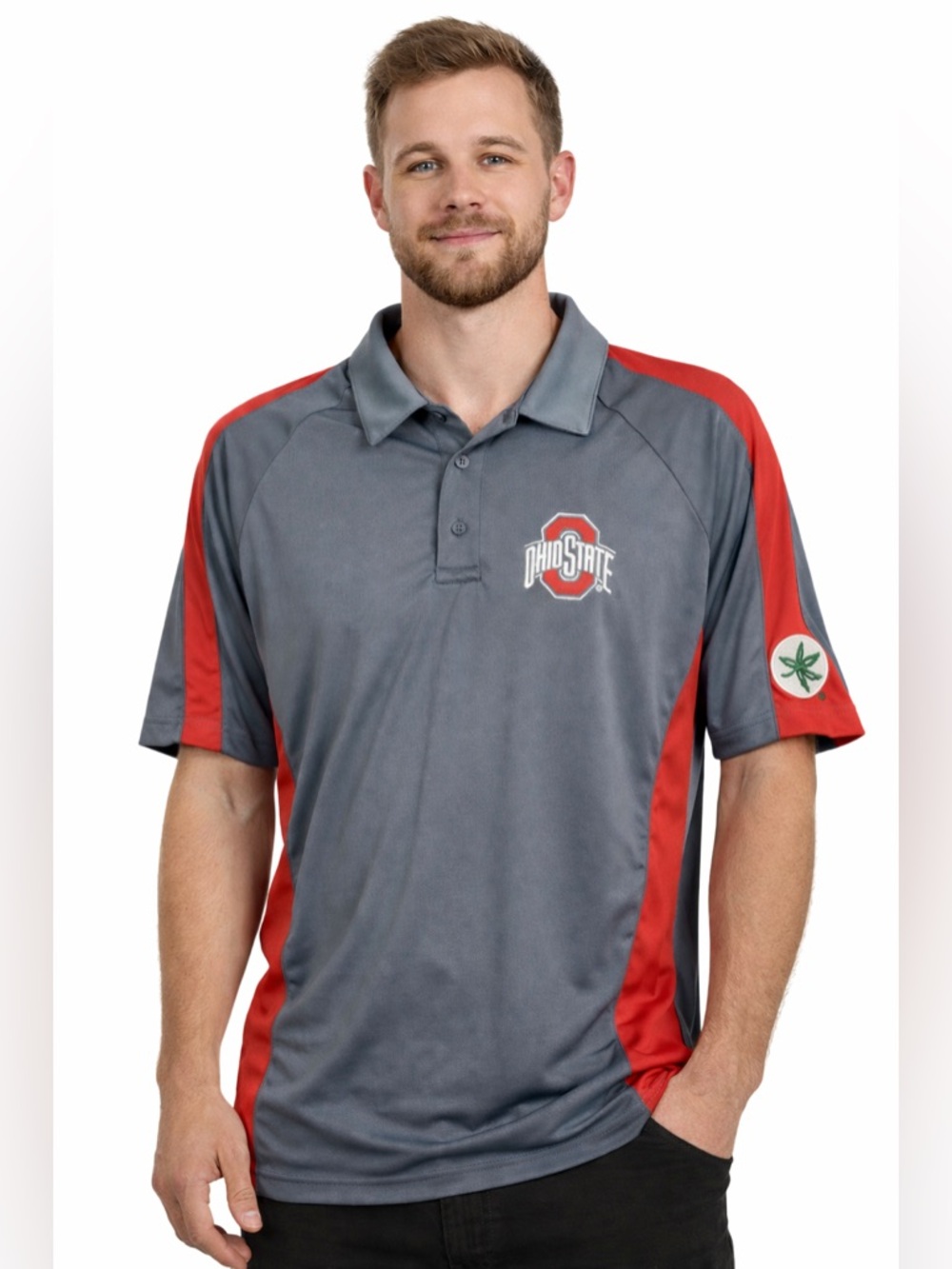 Ohio State Buckeyes Polo Shirt Mens M Gray Red NCAA Golf Game Day